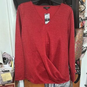 Alfani Deep Red V-Neck Long Sleeve Blouse